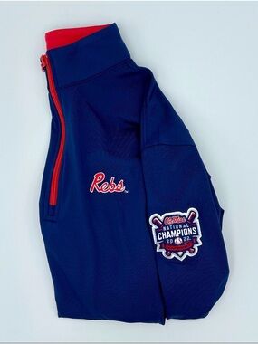OLE MISS BASEBALL QUARTER-ZIP WITH EMBROIDERED CWS CHAMPIONSHIP EMBLEM! L - NWT